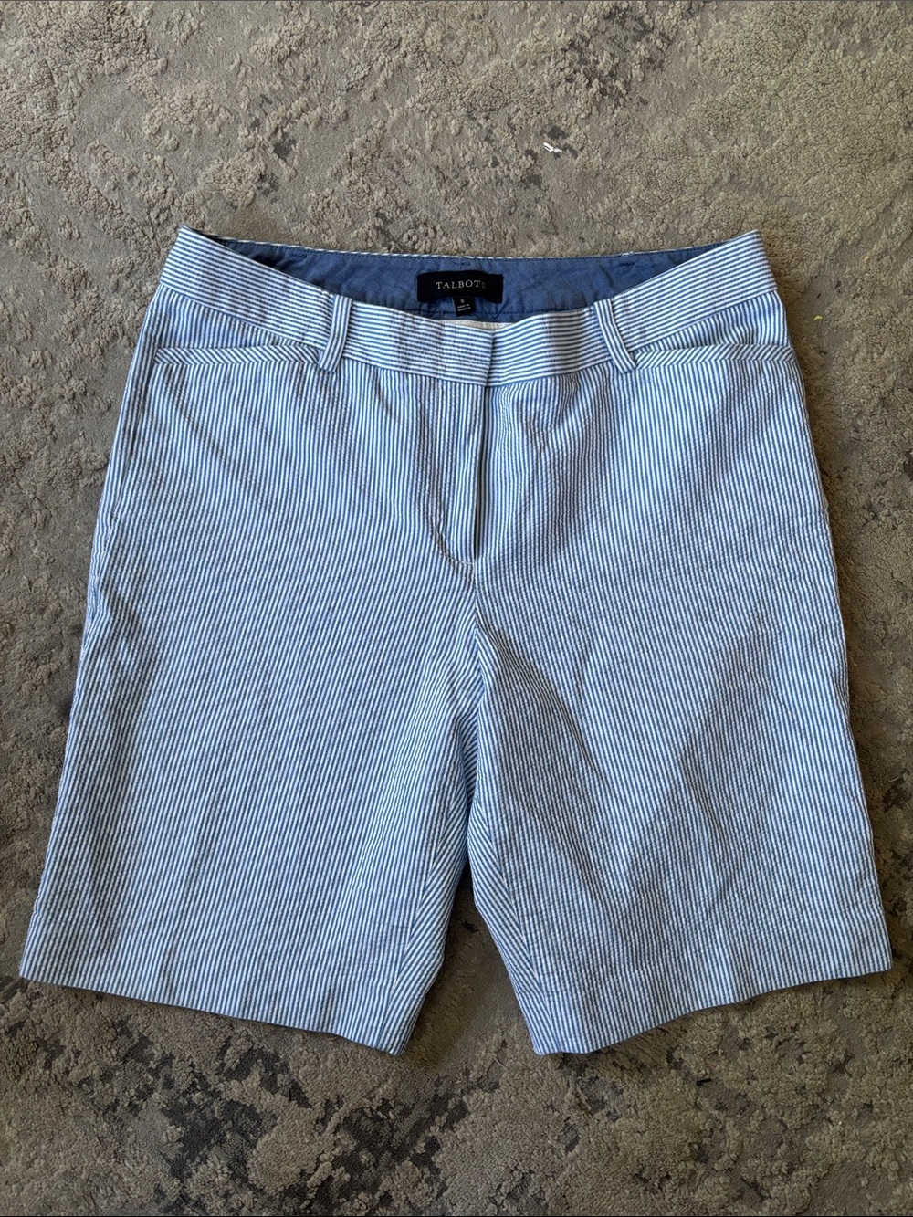 Talbots Navy and White Seersucker Bermuda Shorts